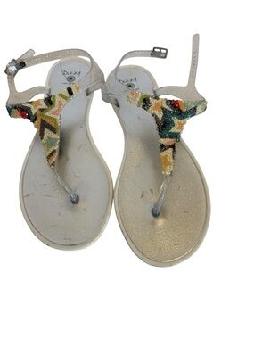 Dizzy Silver Sandal with Multicolor Beaded Chevron Accent
